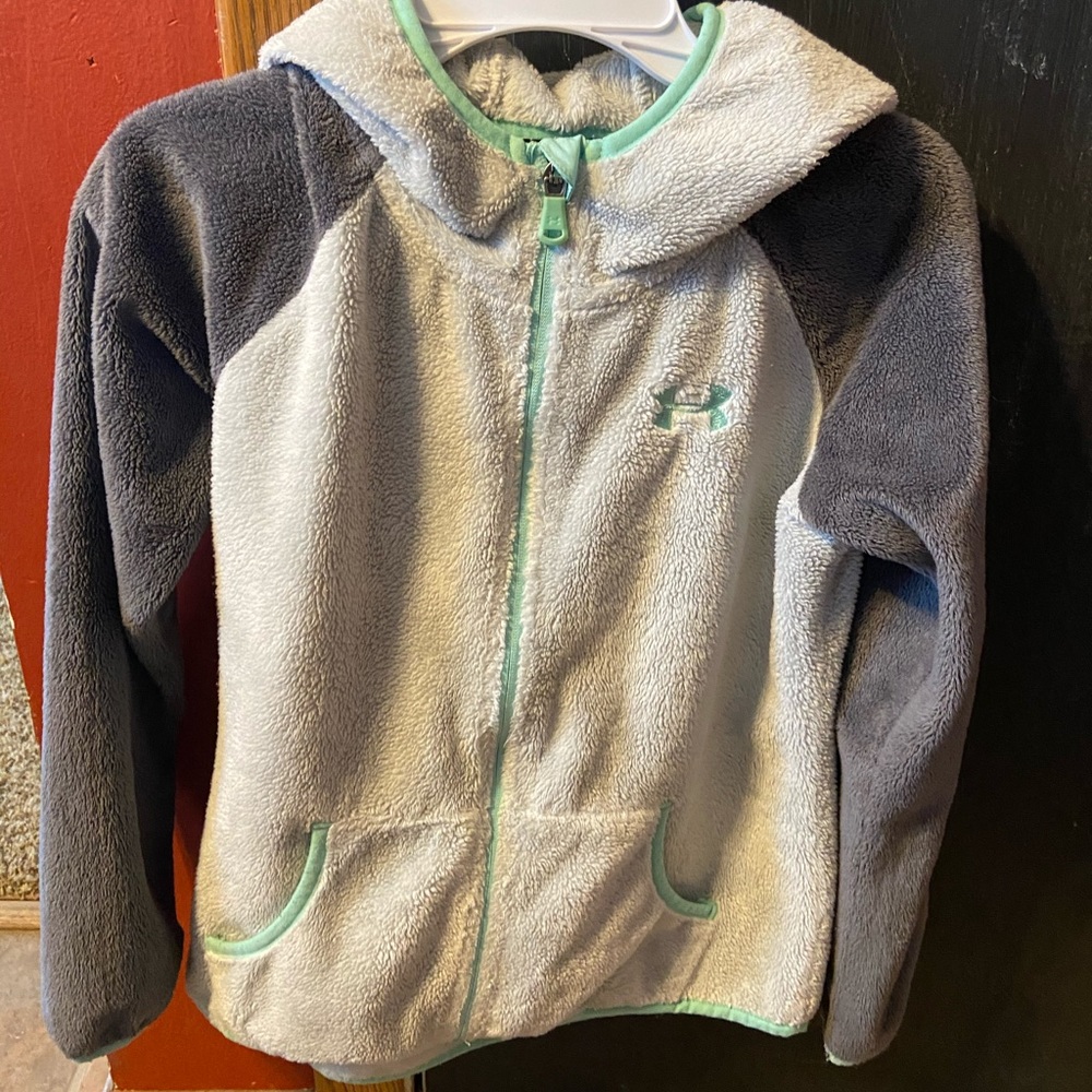 Girls under armor zip up hooded fleece medium